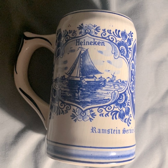 Uniquely Hand Painted Heineken Stein Mug Made in Holland by Blue Delft - Picture 1 of 4